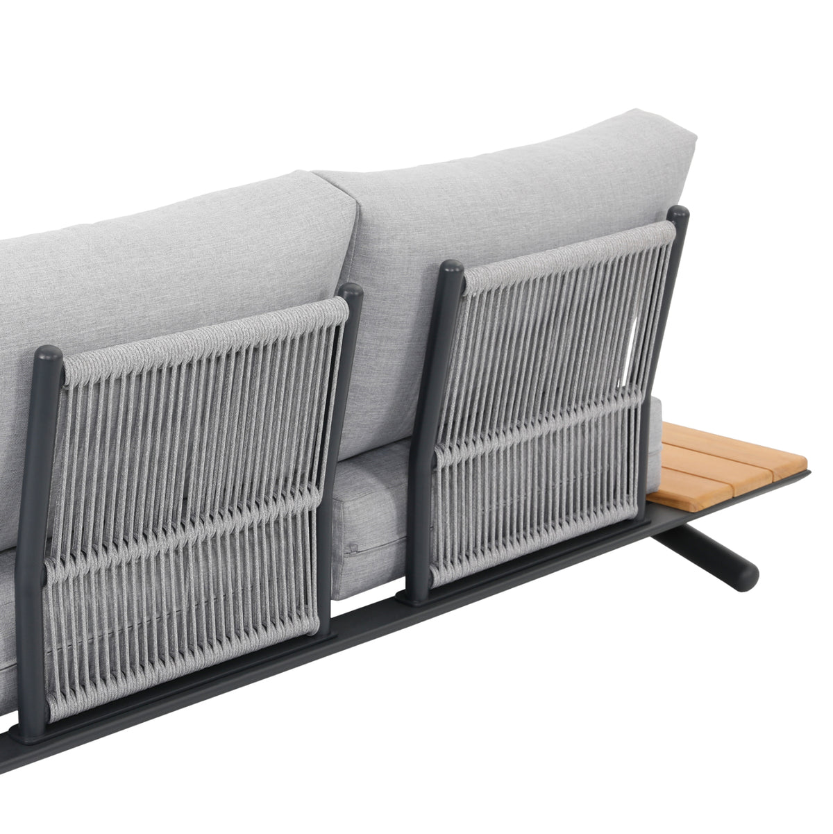 5-PIECE OUTDOOR LOUNGE SET MEILANI ALUMINUM EUCALYPTUS WOOD ROPE