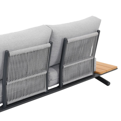 5-PIECE OUTDOOR LOUNGE SET MEILANI ALUMINUM EUCALYPTUS WOOD ROPE