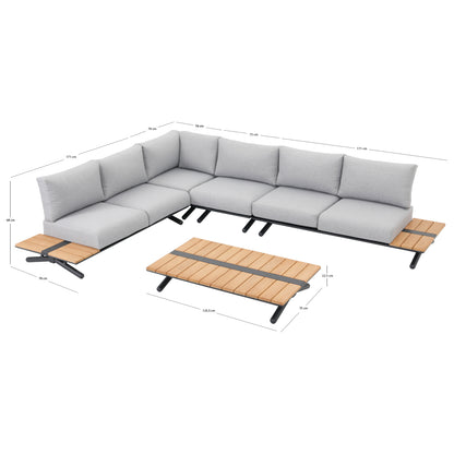 5-PIECE OUTDOOR LOUNGE SET MEILANI ALUMINUM EUCALYPTUS WOOD ROPE