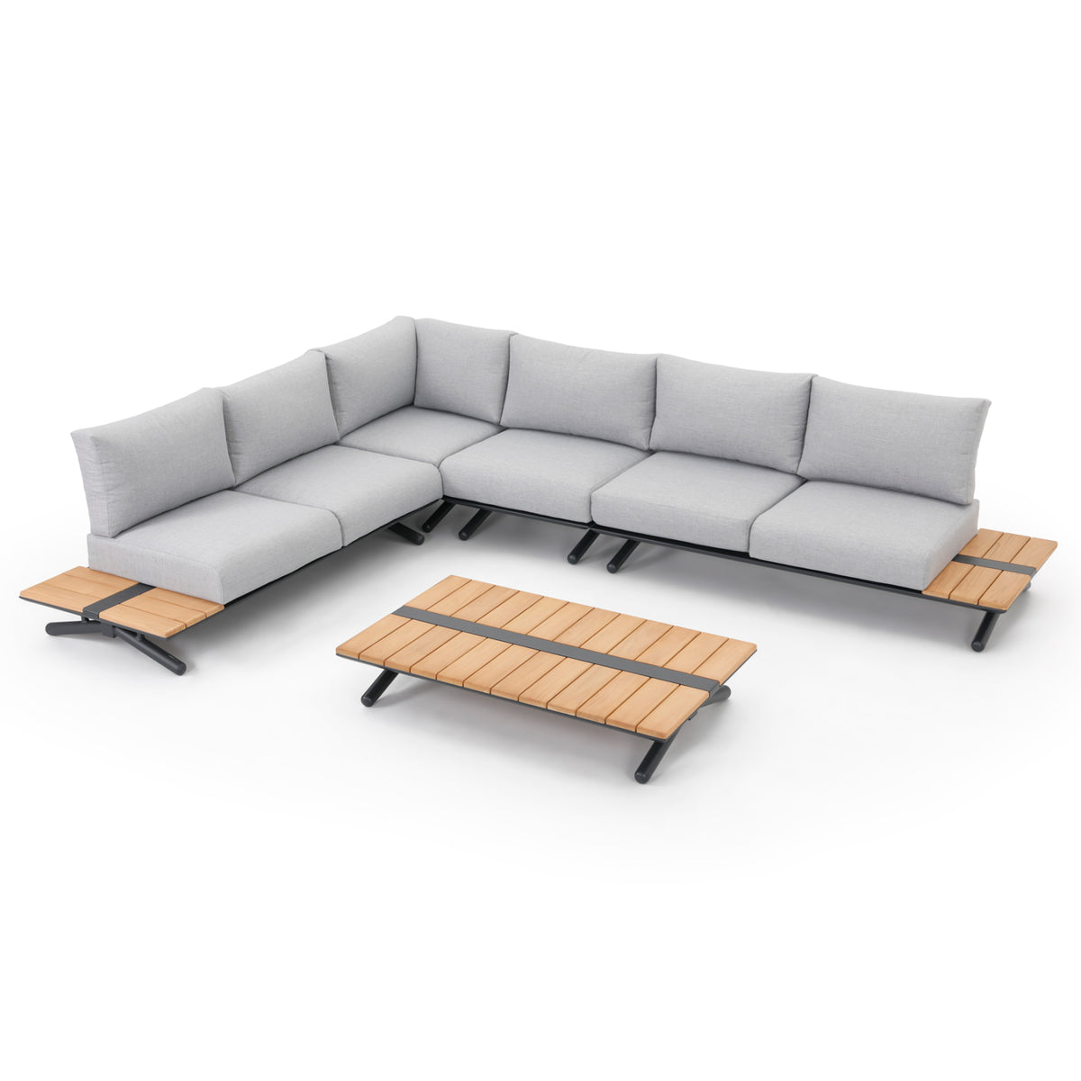 5-PIECE OUTDOOR LOUNGE SET MEILANI ALUMINUM EUCALYPTUS WOOD ROPE