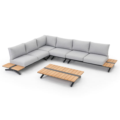 5-PIECE OUTDOOR LOUNGE SET MEILANI ALUMINUM EUCALYPTUS WOOD ROPE