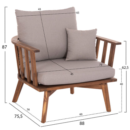 OUTDOOR LOUNGE SET 4 PCS HARRA ACACIA WOOD NATURAL GREY CUSHIONS