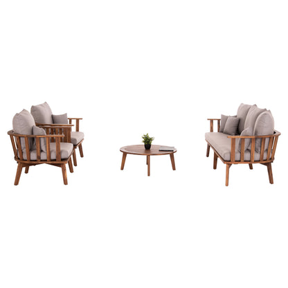OUTDOOR LOUNGE SET 4 PCS HARRA ACACIA WOOD NATURAL GREY CUSHIONS