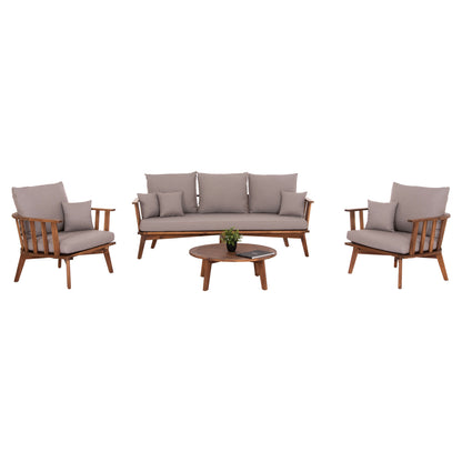 OUTDOOR LOUNGE SET 4 PCS HARRA ACACIA WOOD NATURAL GREY CUSHIONS