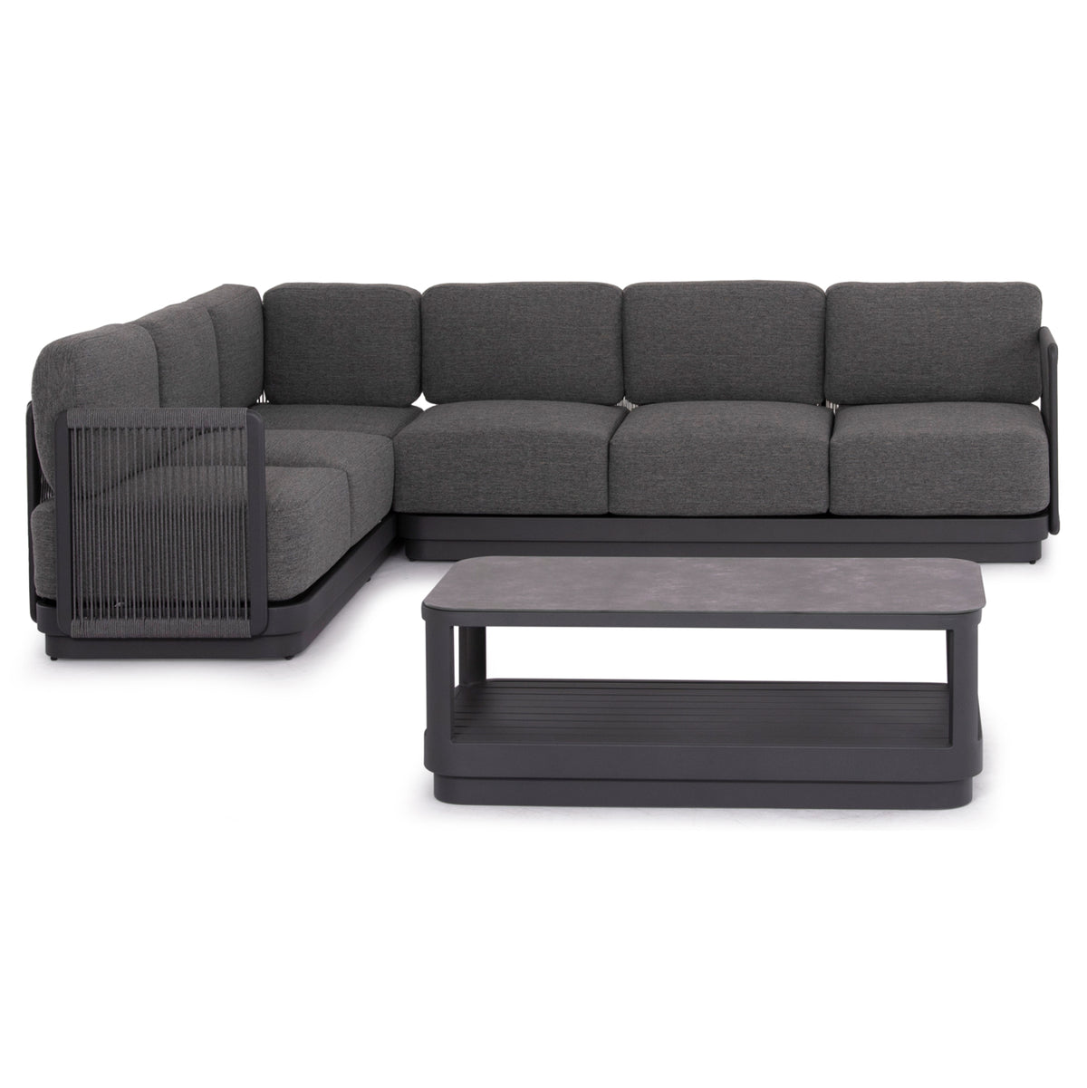 ELYSIA 3-PIECE CORNER SOFA SET DARK GREY ALUMINUM P.E. ROPE FABRIC