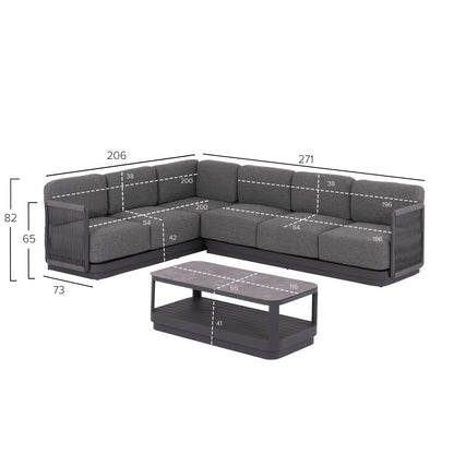 ELYSIA 3-PIECE CORNER SOFA SET DARK GREY ALUMINUM P.E. ROPE FABRIC