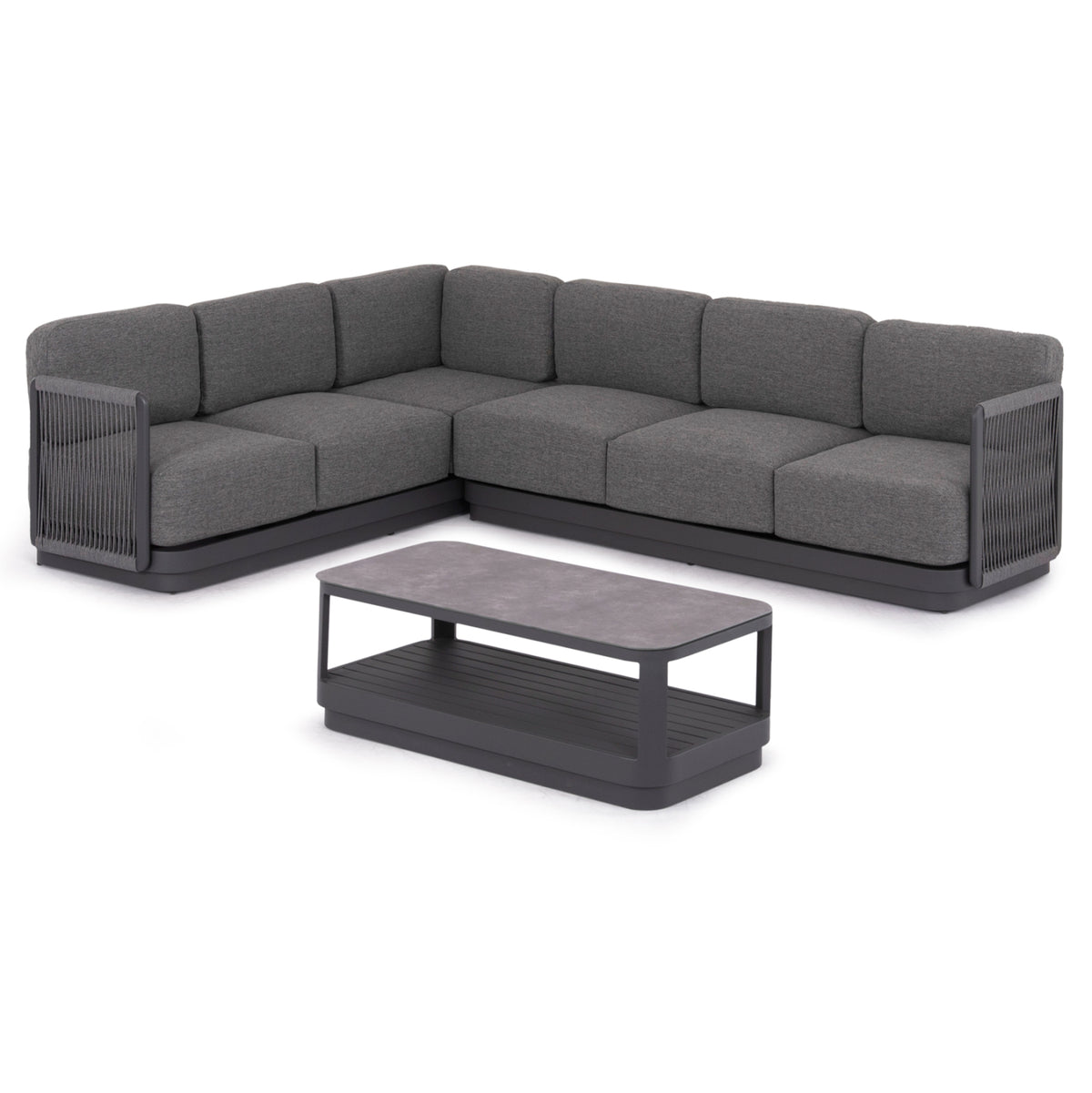 ELYSIA 3-PIECE CORNER SOFA SET DARK GREY ALUMINUM P.E. ROPE FABRIC