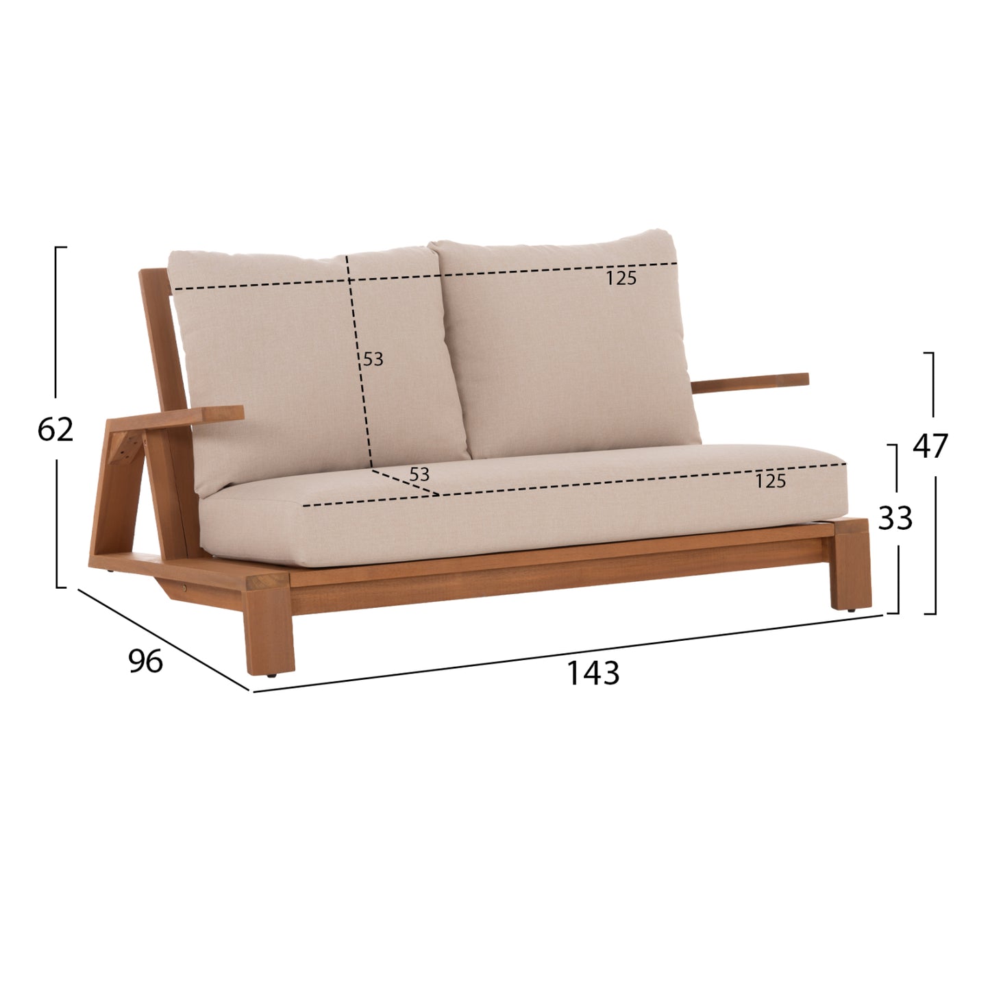 LOUNGE SET 4 PCS MIREX ACACIA WOOD POLYESTER CUSHIONS ECRU