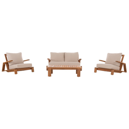 LOUNGE SET 4 PCS MIREX ACACIA WOOD POLYESTER CUSHIONS ECRU