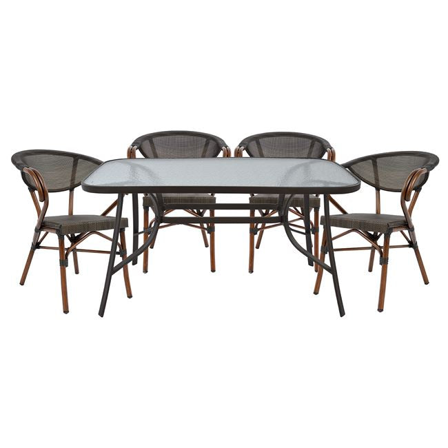 ΣΕΤ ΤΡΑΠΕΖΑΡΙΑ 5 ΤΜΧ 140x80εκ & 4 ΠΟΛΥΘΡΟΝΕΣ BAMBOO LOOK ΚΑΦΕ