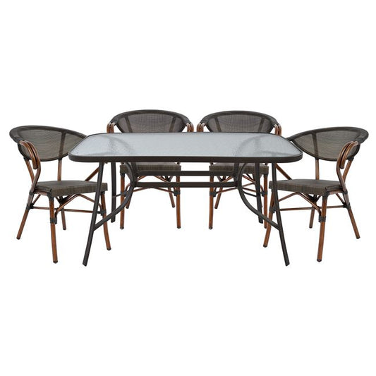 5-PIECE DINING SET 140x80cm & 4 BAMBOO LOOK ARMCHAIRS BROWN