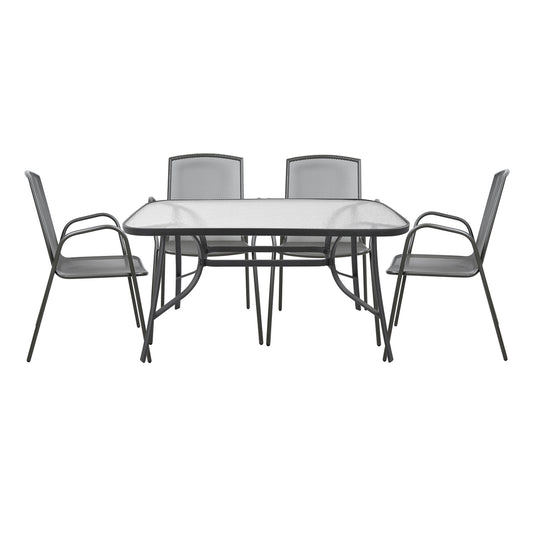 DINING SET 5 PCS TABLE GREY & 4 ARMCHAIRS ANTHRACITE
