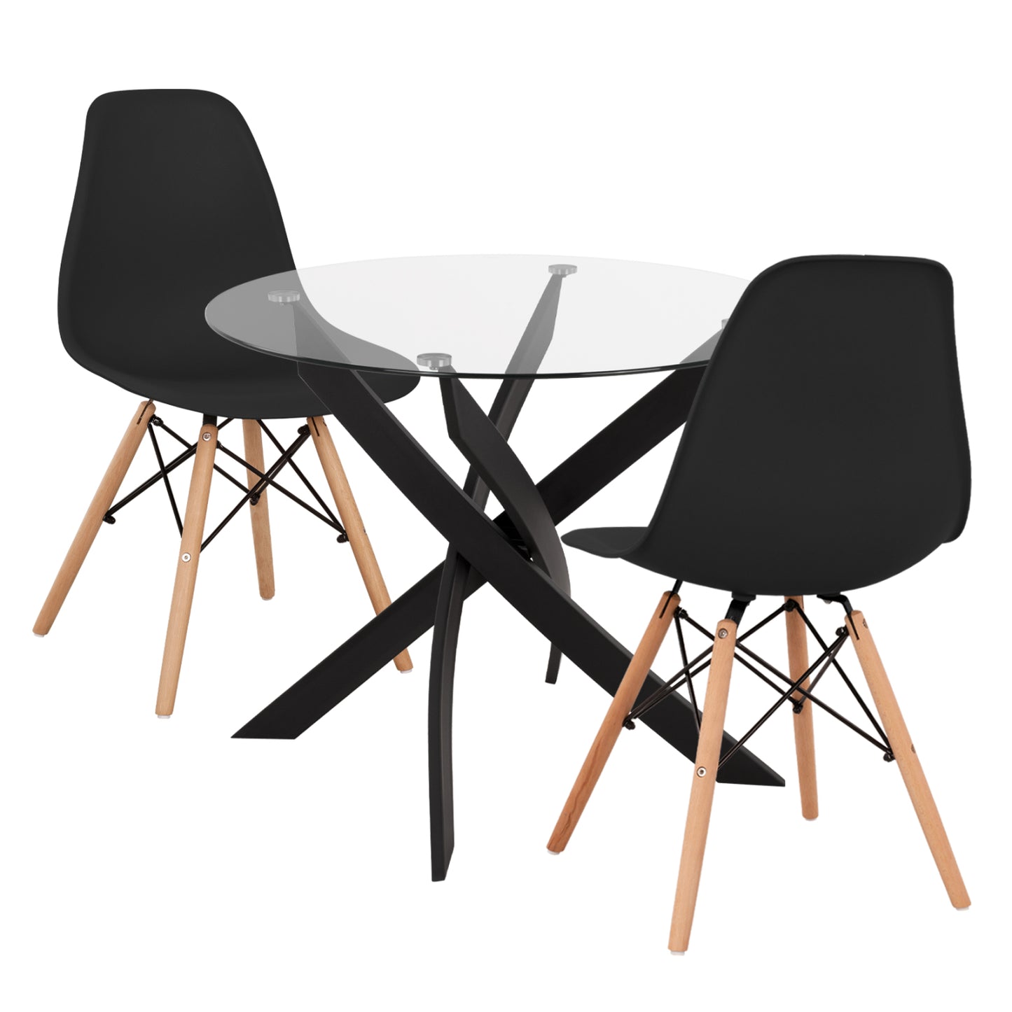 3-PIECE DINING SET JAFARU ROUND TABLE & 2 CHAIRS IN BLACK