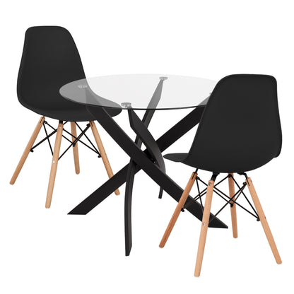 3-PIECE DINING SET JAFARU ROUND TABLE & 2 CHAIRS IN BLACK