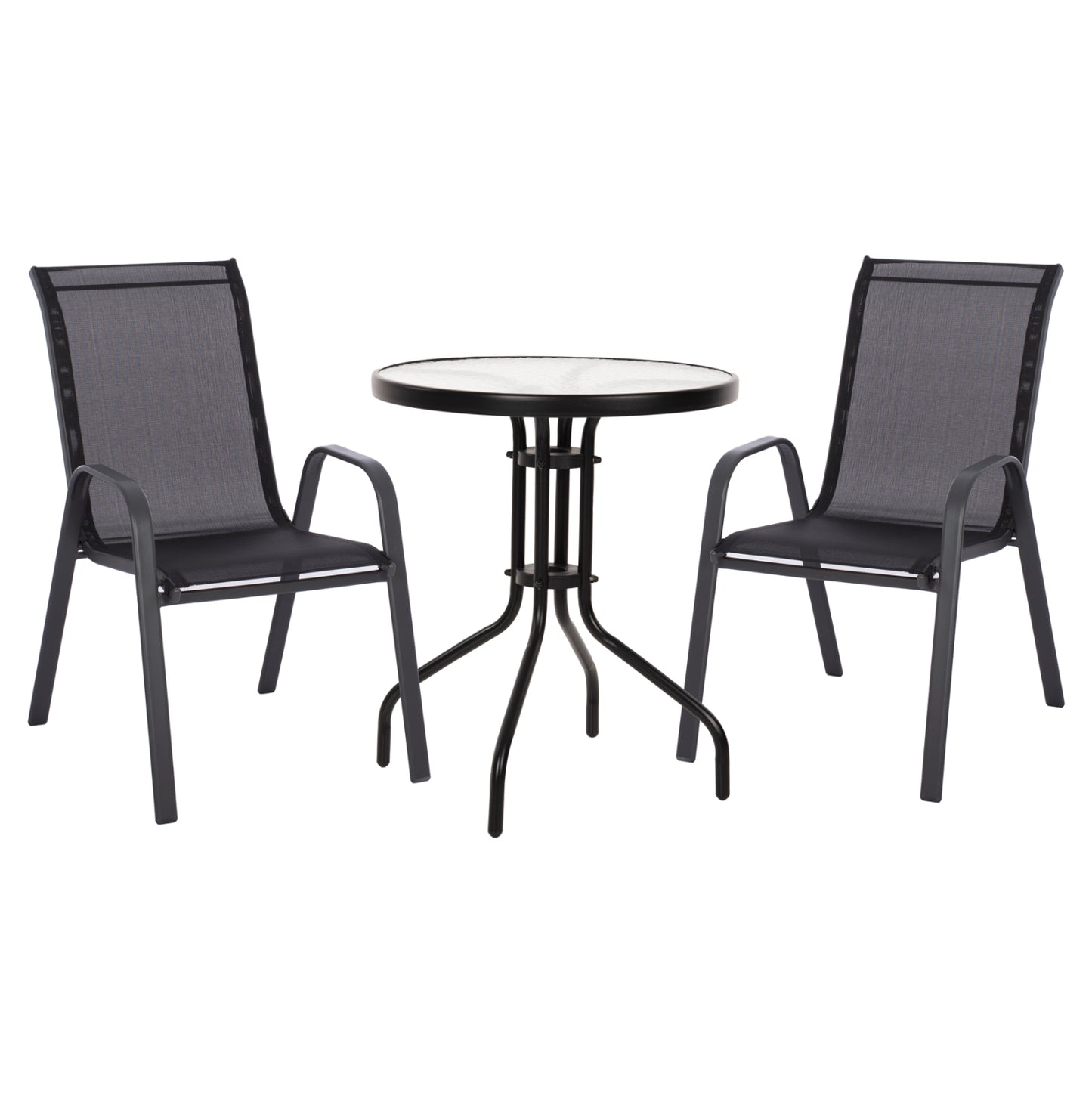 3-PIECE DINING SET LEON METAL CHAIRS & TABLE Φ60cm BLACK