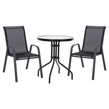 3-PIECE DINING SET LEON METAL CHAIRS & TABLE Φ60cm BLACK