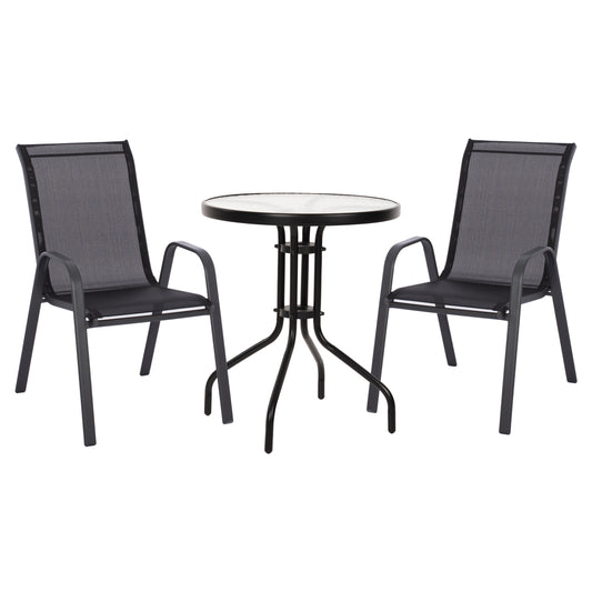 3-PIECE DINING SET LEON METAL CHAIRS & TABLE Φ60cm BLACK