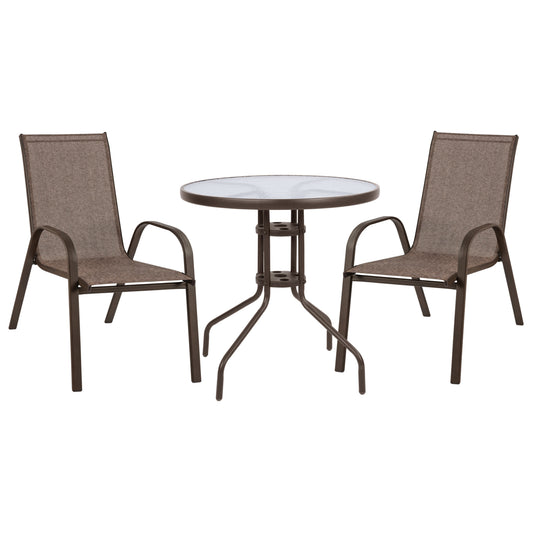 3-PIECE DINING SET WITH 70cm ROUND TABLE & LEON BROWN CHAIRS