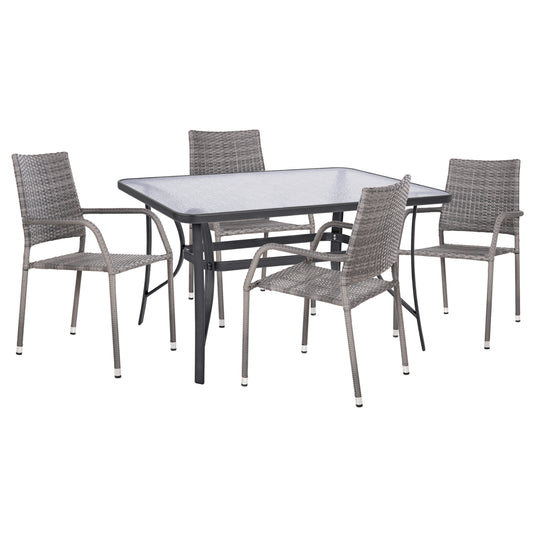 5-PIECE OUTDOOR DINING SET BRUNO METAL & WICKER IN GREY
