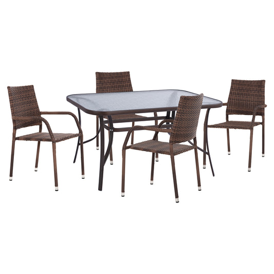 5 PC OUTDOOR DINING SET BRUNO METAL & WICKER IN BROWN