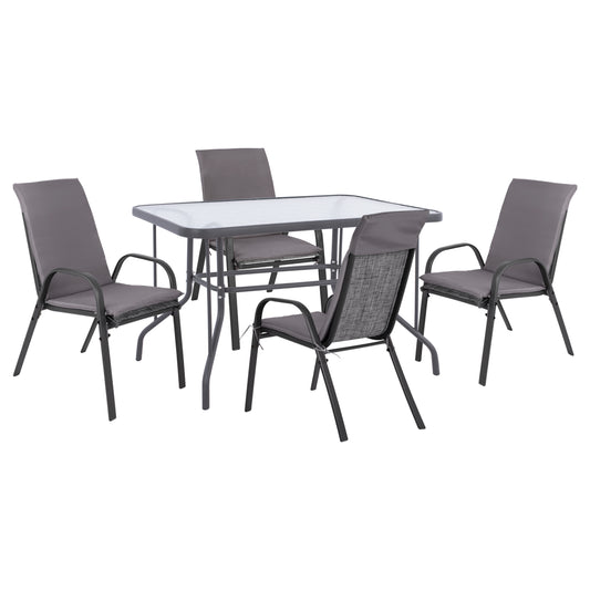5-PIECE DINING SET 4 CHAIRS WITH CUSHION & TABLE 110x60cm GREY