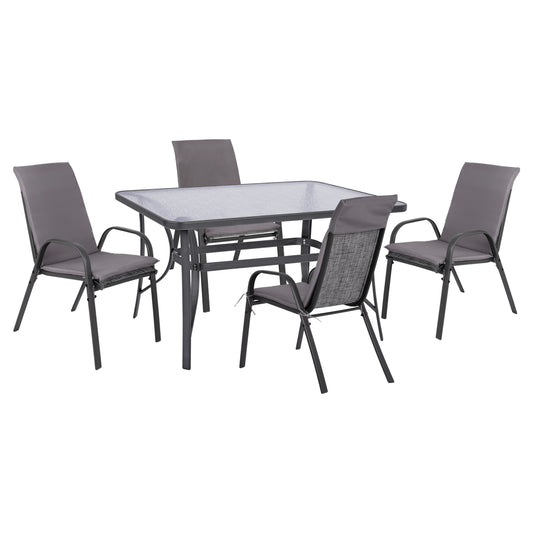 5 PC DINING SET CHAIRS WITH CUSHION & TABLE 140x80cm GREY