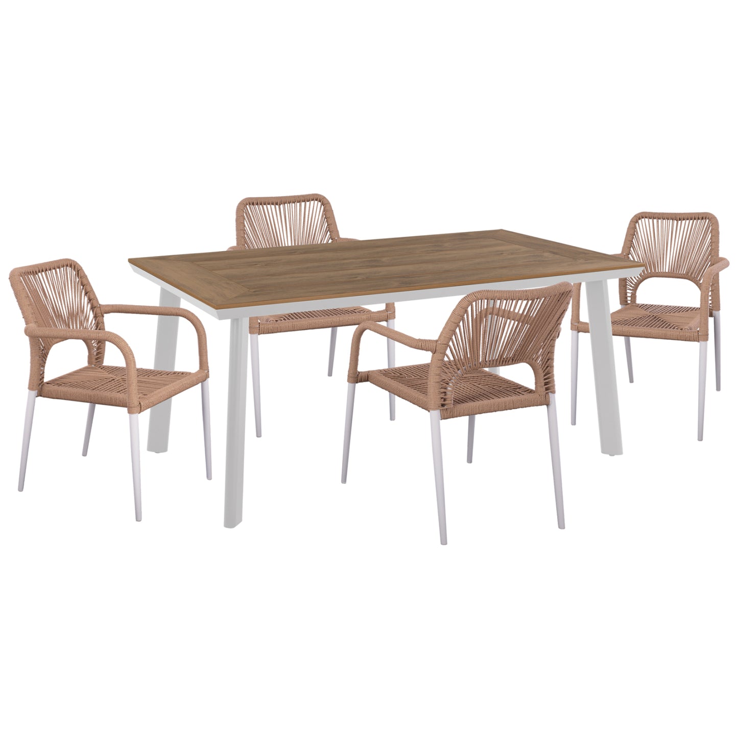 5PC DINING SET TABER ALUMINIUM WHITE POLYWOOD P.E. ROPE BEIGE