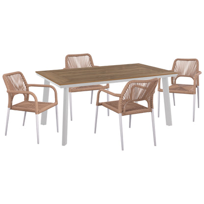 5PC DINING SET TABER ALUMINIUM WHITE POLYWOOD P.E. ROPE BEIGE