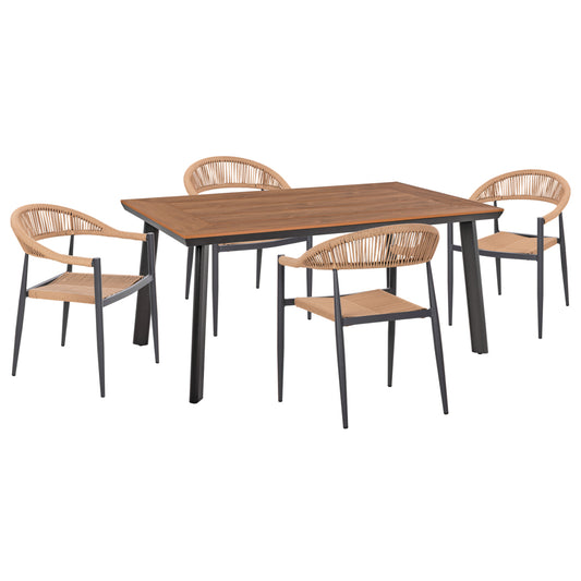 5 PC DINING SET TABER ALUMINUM DARK GREY POLYWOOD P.E. RATTAN BEIGE