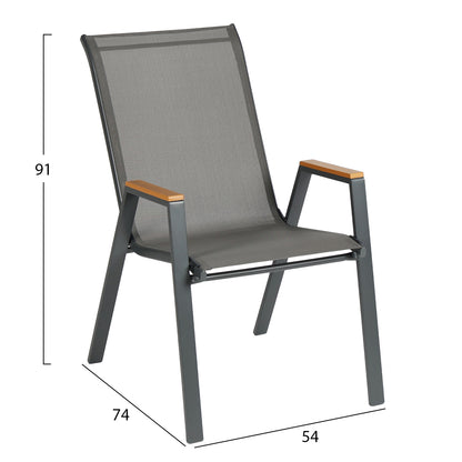 DINING SET 5 PCS LEONE METAL CHAIRS & TABLE 110x60cm GREY