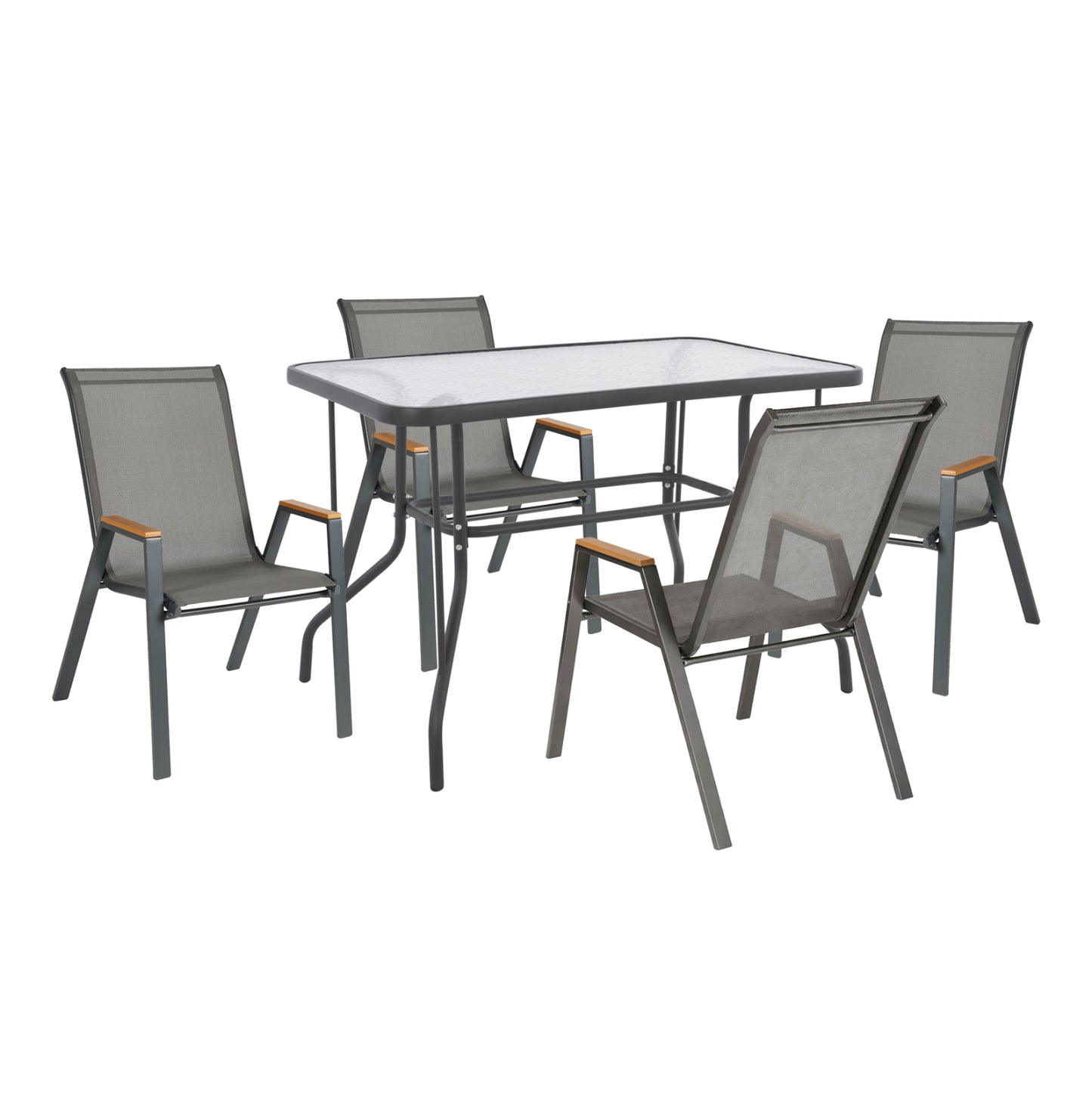 DINING SET 5 PCS LEONE METAL CHAIRS & TABLE 110x60cm GREY