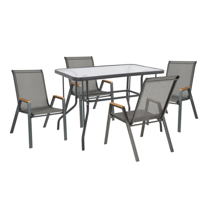 DINING SET 5 PCS LEONE METAL CHAIRS & TABLE 110x60cm GREY