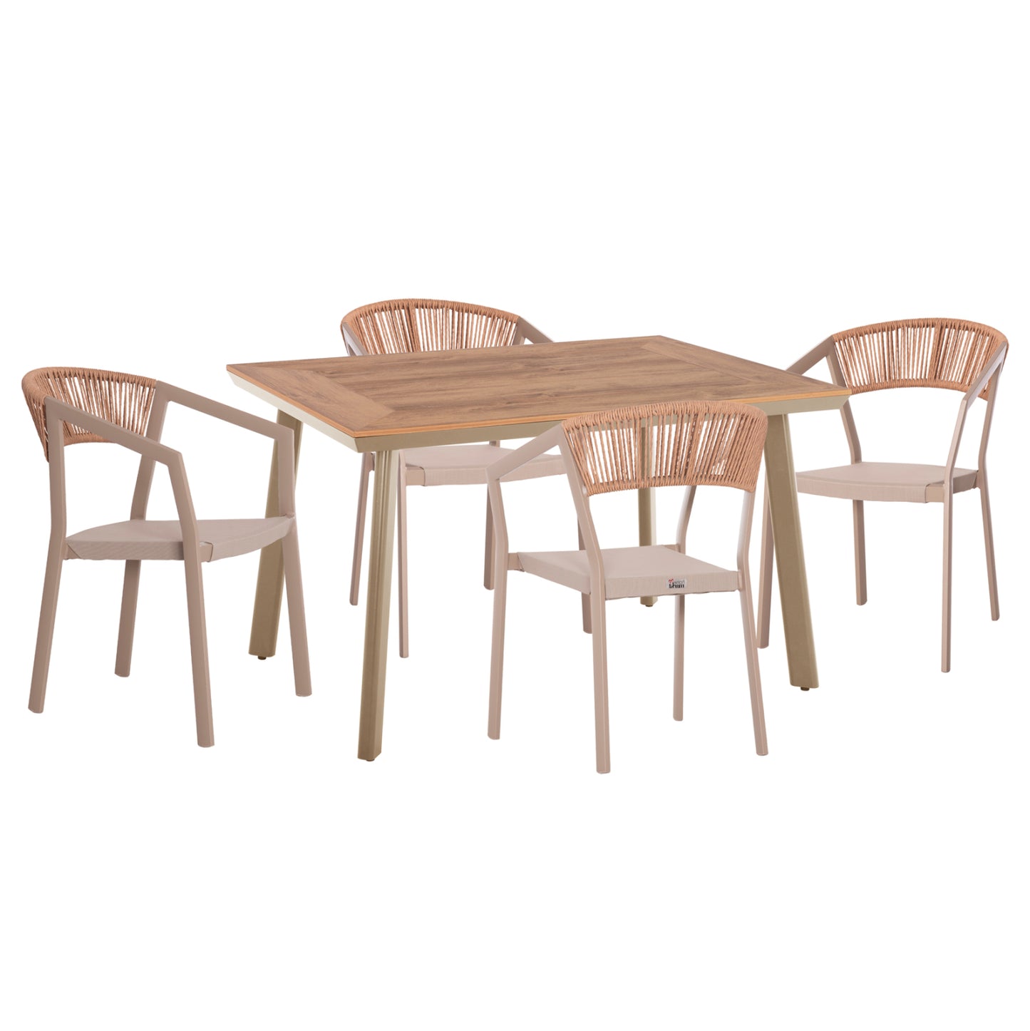 DINING SET 5 PCS TABER CHAIRS & TABLE ALUM. POLYWOOD CHAMPAGNE