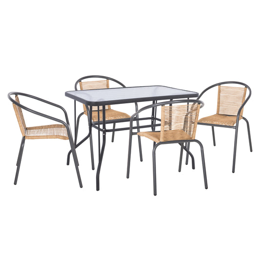 5 PC DINING SET SWIFTER CHAIRS METAL & TABLE 110x60cm GREY NATURAL