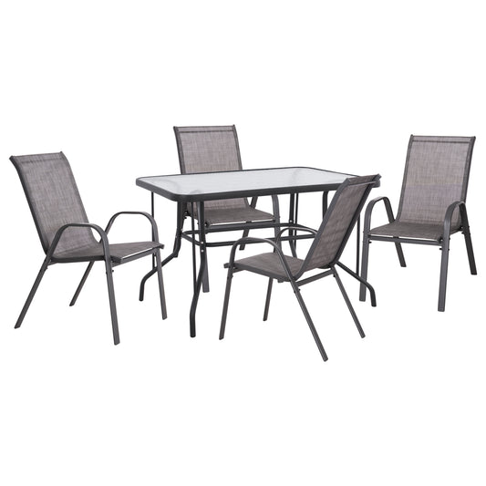 5 PC DINING SET METAL WITH 4 CHAIRS & TABLE 110x60cm GREY