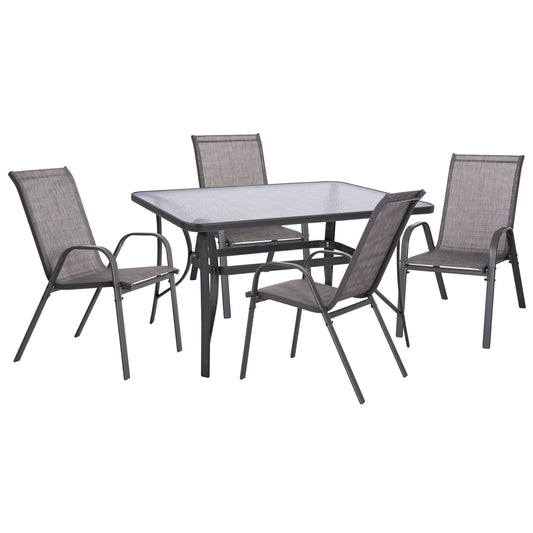 GREY METAL DINING SET 5 PCS WITH 4 CHAIRS & TABLE 140x80cm