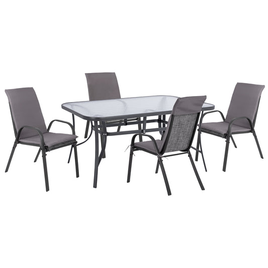 DINING SET 5 PCS CHAIRS WITH CUSHION & TABLE 150x90cm GREY