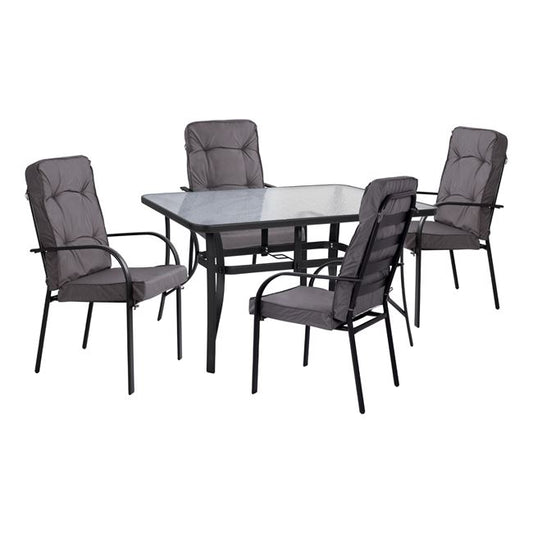 DINING SET 5 PCS TABLE 140x80x72 AND 4 ARMCHAIRS METAL GREY