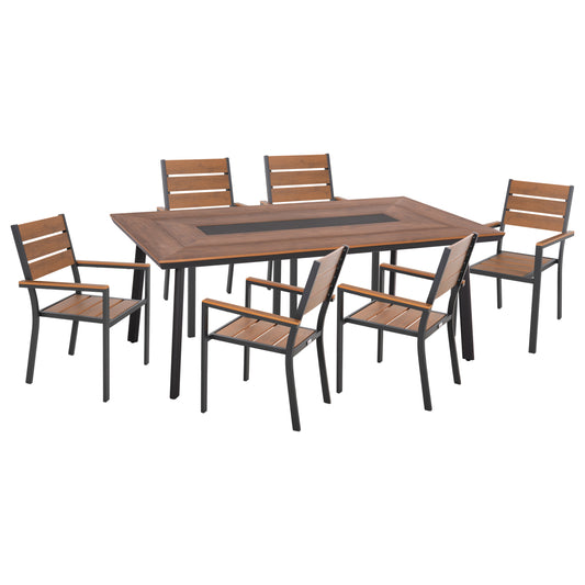 DINING SET 7 PCS SAGA ALUMINUM IN GREY POLYWOOD