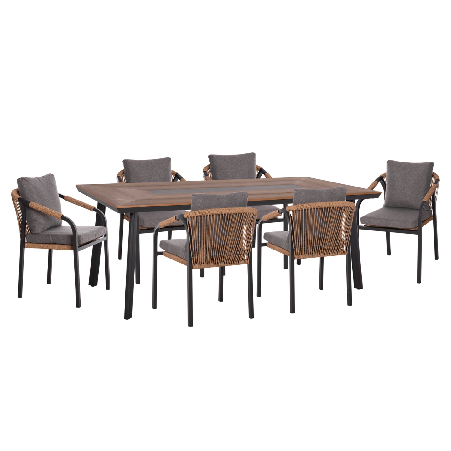 7-PIECE DINING SET MAERLY ALUMINUM & DARK GREY CUSHIONS POLYWOOD