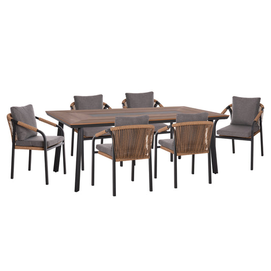 7-PIECE DINING SET MAERLY ALUMINUM & DARK GREY CUSHIONS POLYWOOD