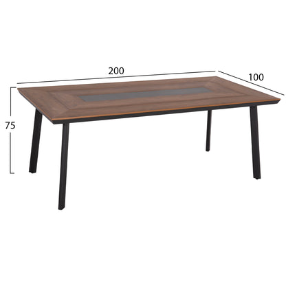 DINING SET 7 PCS TABER ALUMINUM DARK GREY POLYWOOD P.E. ROPE