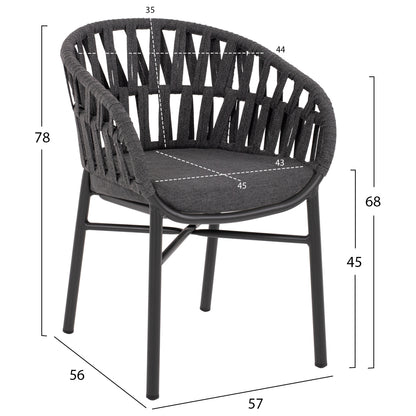 DINING SET 7 PCS TABER ALUMINUM DARK GREY POLYWOOD P.E. ROPE