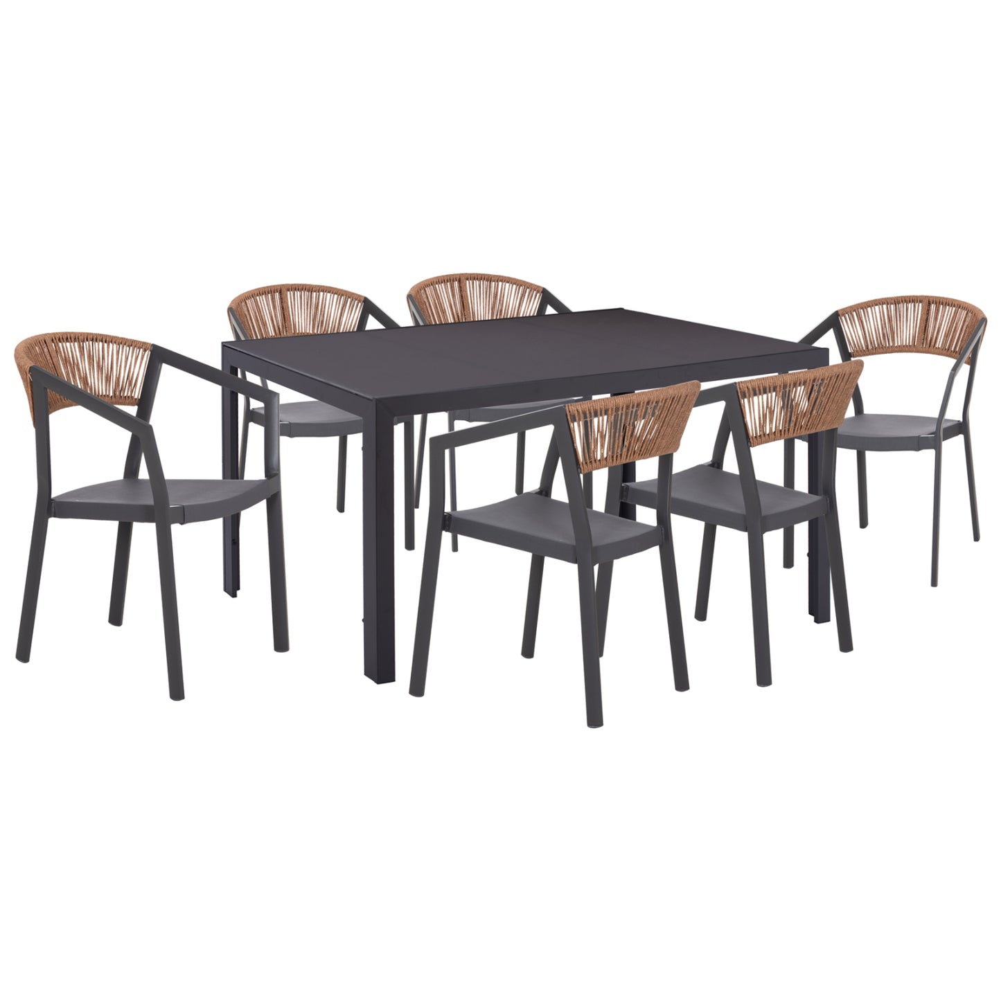 7 PC DINING SET MIRI GREY METAL TABLE ALUMINIUM CHAIRS