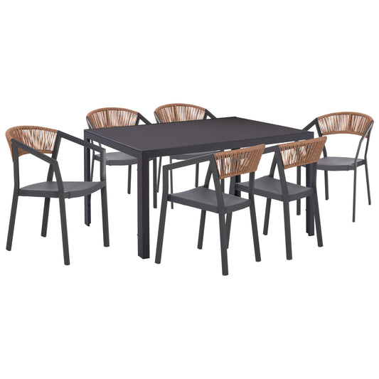 7 PC DINING SET MIRI GREY METAL TABLE ALUMINIUM CHAIRS