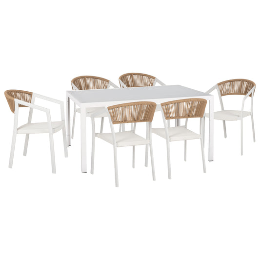 7-PIECE DINING SET MIRI WHITE METAL TABLE ALUMINIUM CHAIRS