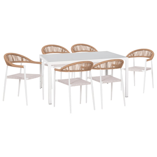 7 PC DINING SET BERG WHITE METAL TABLE ALUMINIUM CHAIRS