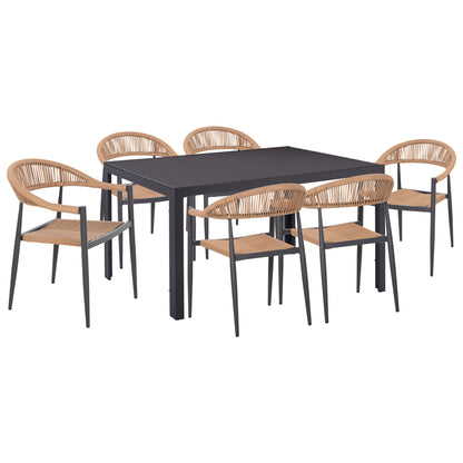 7 PCS DINING SET GRET METAL TABLE GREY ALUMINUM CHAIRS