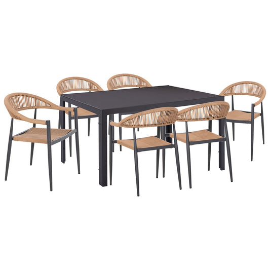7 PCS DINING SET GRET METAL TABLE GREY ALUMINUM CHAIRS