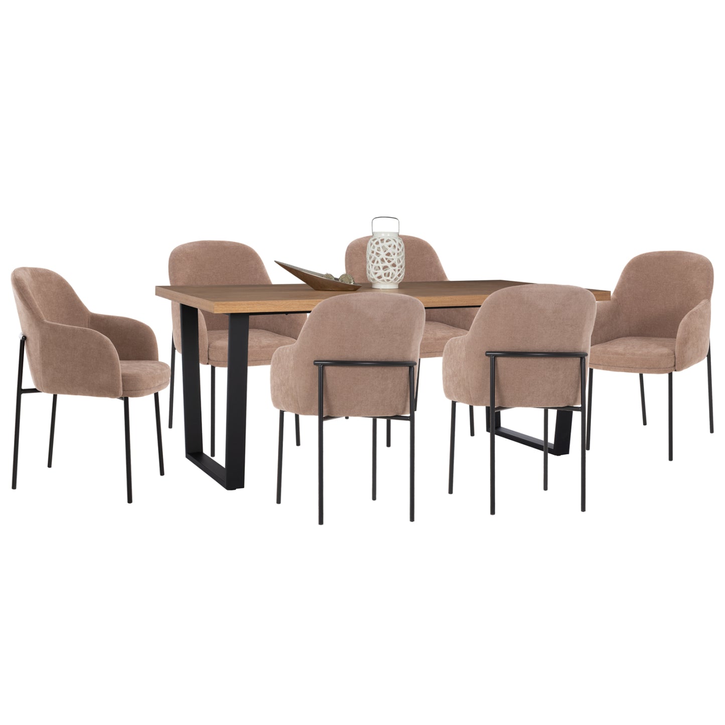 DINING SET 7 PCS MANIDO MDF TOP FABRIC TAUPE & METAL BLACK